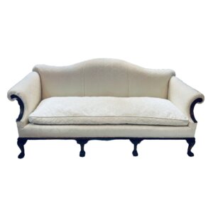 Vintage Off-White Jacquard Walnut Carved Chippendale Style Sofa