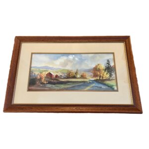 Original Signed Watercolor of Autumn Farm Road Scene