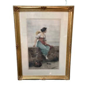 Eugene Von Blaas 1896 Hand Colored Engraving of a Young Lady