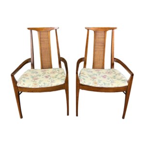 Pair of Mid-Century Modern Walnut Cane-Back Arm Chairs