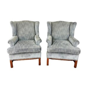 Pair of High End Upholstered Wingback Arm Chairs