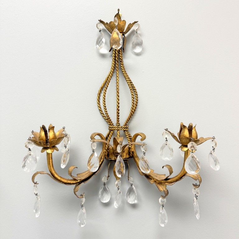 Pair of Mid-Century Italian Tole Overflowing Crystal Wall Sconces Pair of Mid-Century Italian Tole Overflowing Crystal Wall Sconces
