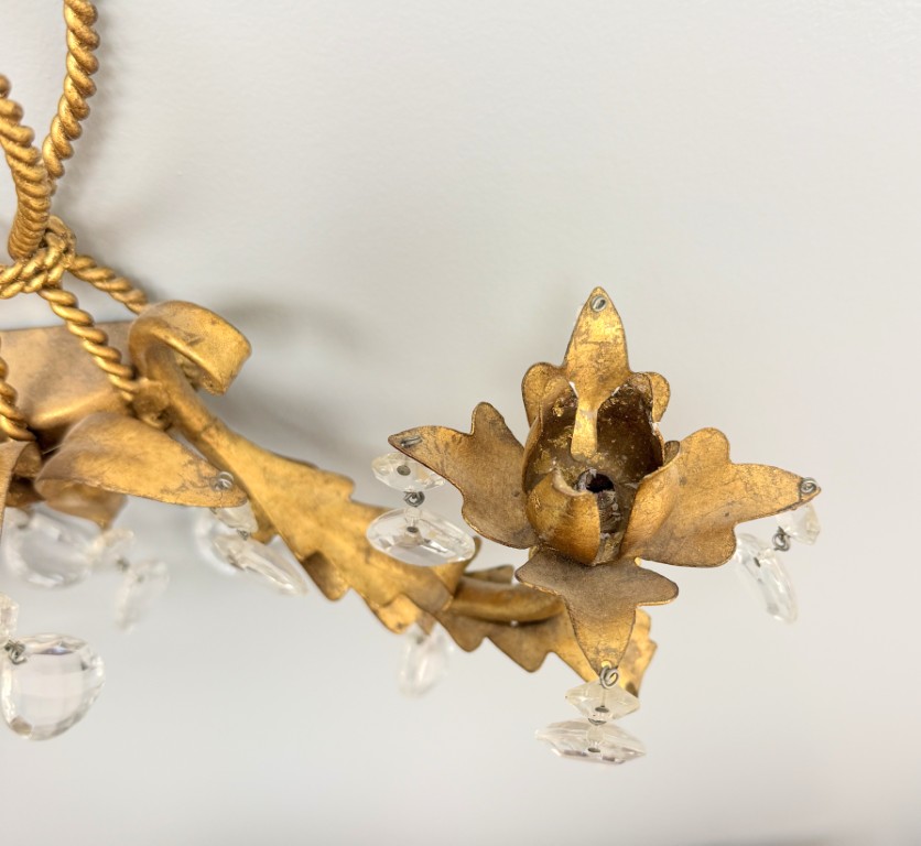 Pair of Mid-Century Italian Tole Overflowing Crystal Wall Sconces Pair of Mid-Century Italian Tole Overflowing Crystal Wall Sconces