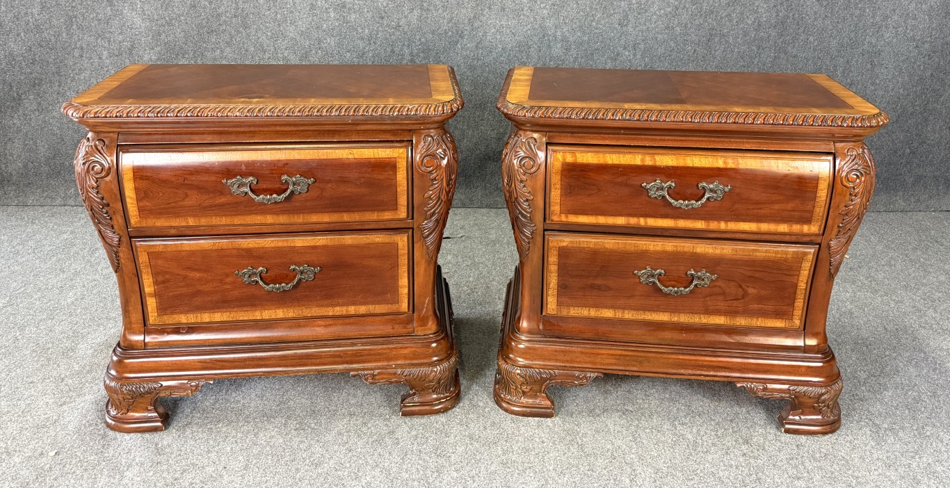 Pair of Cognac Finish Banded Cherry Nightstands Pair of Cognac Finish Banded Cherry Nightstands