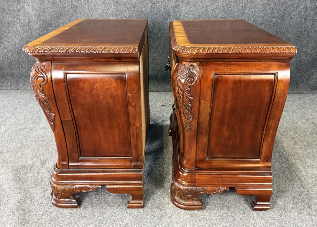 Pair of Cognac Finish Banded Cherry Nightstands Pair of Cognac Finish Banded Cherry Nightstands