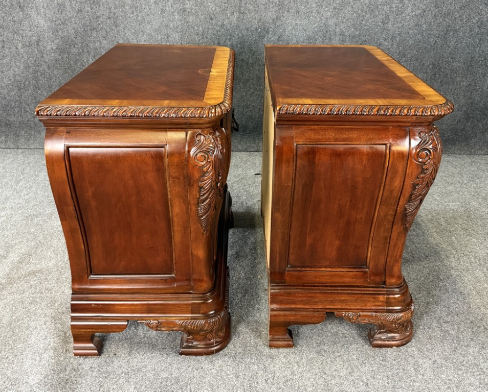 Pair of Cognac Finish Banded Cherry Nightstands Pair of Cognac Finish Banded Cherry Nightstands