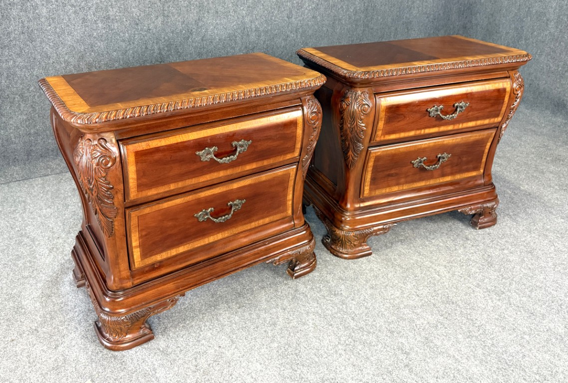Pair of Cognac Finish Banded Cherry Nightstands Pair of Cognac Finish Banded Cherry Nightstands