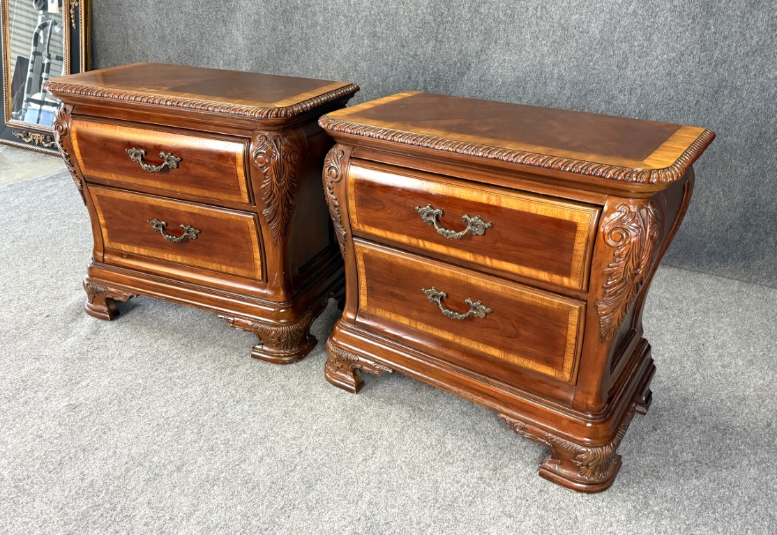 Pair of Cognac Finish Banded Cherry Nightstands Pair of Cognac Finish Banded Cherry Nightstands