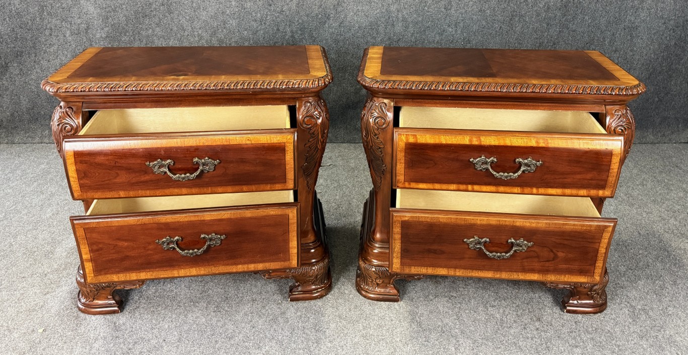 Pair of Cognac Finish Banded Cherry Nightstands Pair of Cognac Finish Banded Cherry Nightstands