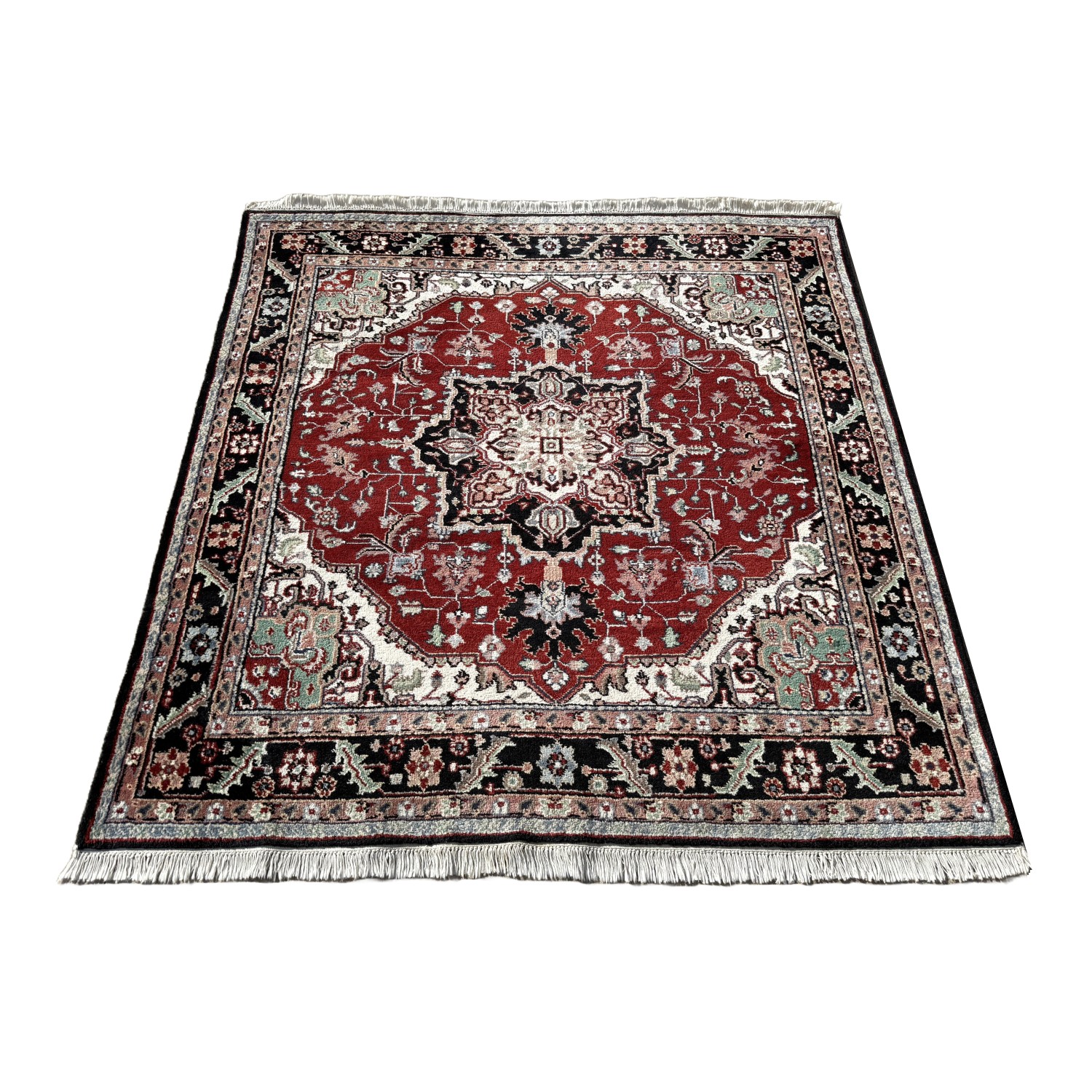 6x6 "Square" Hand-Knotted Red & Black Heriz Style Rug 6x6 "Square" Hand-Knotted Red & Black Heriz Style Rug