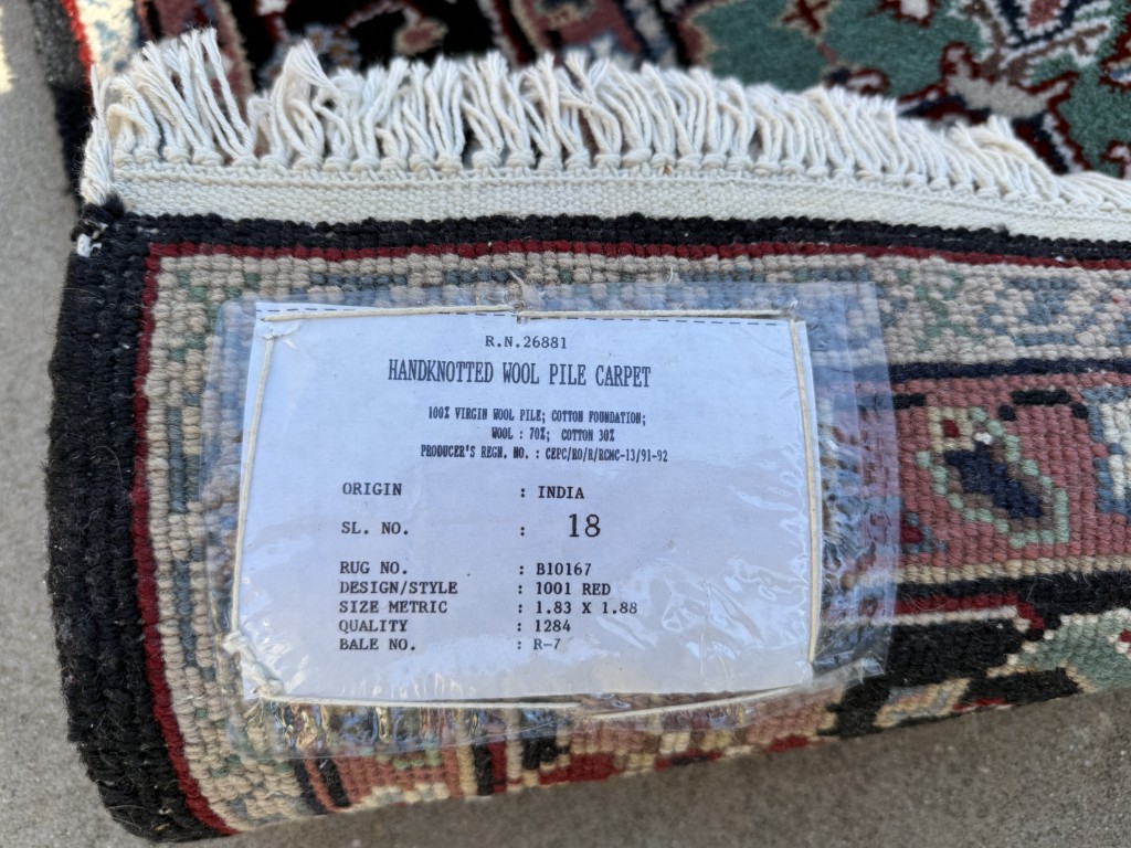 6x6 "Square" Hand-Knotted Red & Black Heriz Style Rug 6x6 "Square" Hand-Knotted Red & Black Heriz Style Rug