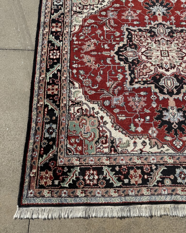 6x6 "Square" Hand-Knotted Red & Black Heriz Style Rug 6x6 "Square" Hand-Knotted Red & Black Heriz Style Rug