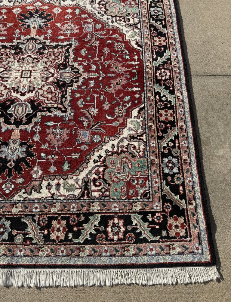 6x6 "Square" Hand-Knotted Red & Black Heriz Style Rug 6x6 "Square" Hand-Knotted Red & Black Heriz Style Rug