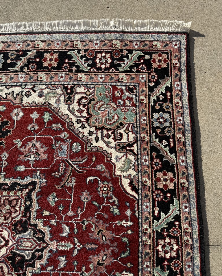 6x6 "Square" Hand-Knotted Red & Black Heriz Style Rug 6x6 "Square" Hand-Knotted Red & Black Heriz Style Rug