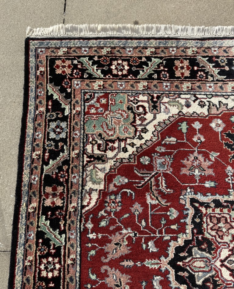 6x6 "Square" Hand-Knotted Red & Black Heriz Style Rug 6x6 "Square" Hand-Knotted Red & Black Heriz Style Rug