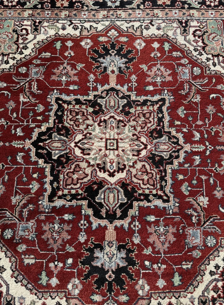 6x6 "Square" Hand-Knotted Red & Black Heriz Style Rug 6x6 "Square" Hand-Knotted Red & Black Heriz Style Rug