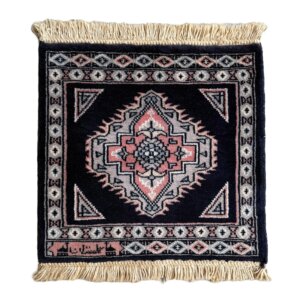 2x2 Signed Navy and Pink Hand-Knotted Prayer Rug