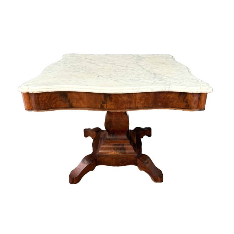 19th Century Flamed Mahogany Marble Top Center Table 19th Century Flamed Mahogany Marble Top Center Table