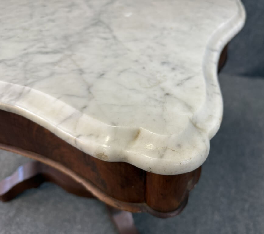 19th Century Flamed Mahogany Marble Top Center Table 19th Century Flamed Mahogany Marble Top Center Table