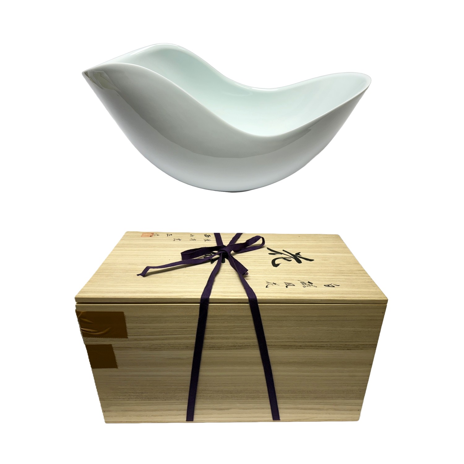 Japanese Porcelain Organic-Form Bowl New in Wooden Box Japanese Porcelain Organic-Form Bowl New in Wooden Box