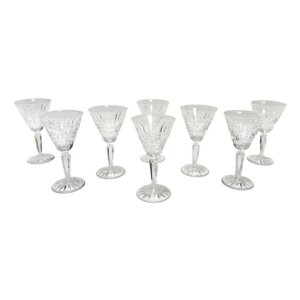 Set of 8 Waterford Cut Crystal Glenmore Claret Wine Glasses