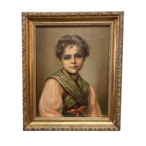 Early 20th Century Signed Original Oil on Canvas Painting of a Young Girl