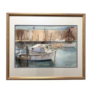 Original Signed Watercolor of Ship at Dock