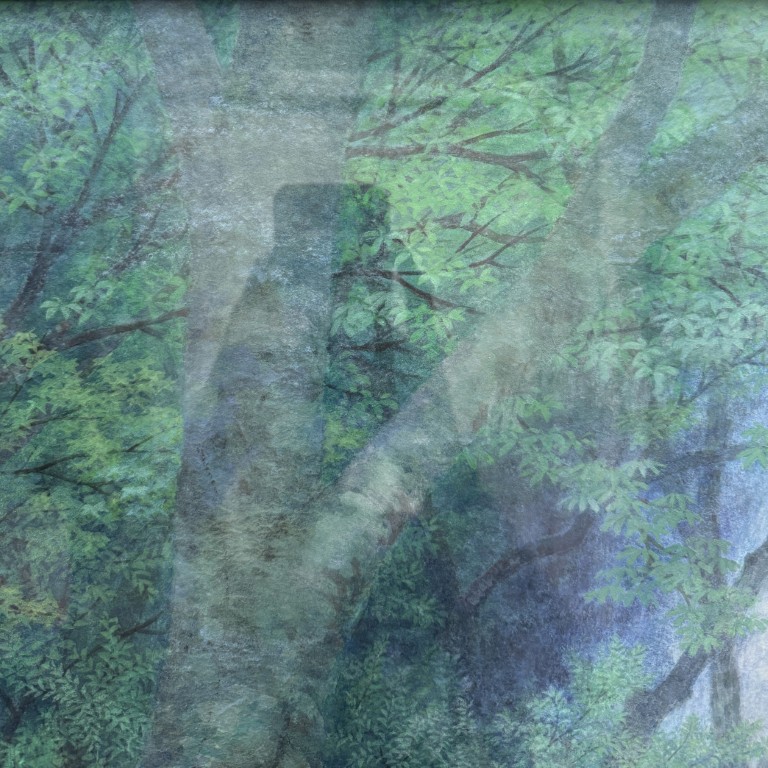 Original Oil Pastel Titled Waterfall Among Trees by Hiroki Uchida Original Oil Pastel Titled Waterfall Among Trees by Hiroki Uchida