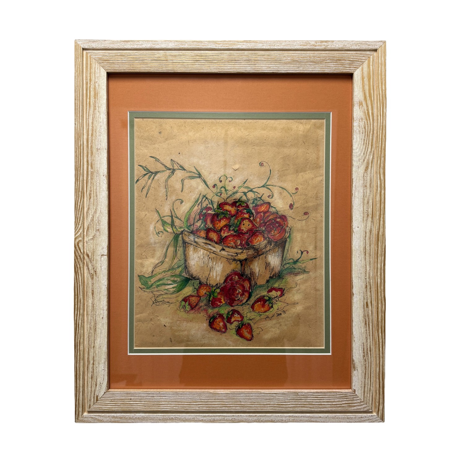 Original Pen and Watercolor Still Life of Strawberries Original Pen and Watercolor Still Life of Strawberries