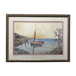 Original Vintage Watercolor of Sailboat Docked at Shore