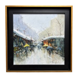 Original Signed Oil on Canvas of City During Rainfall