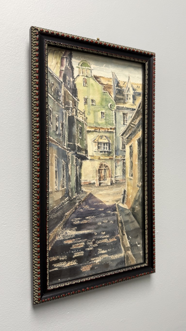 Original 1930s Watercolor of City Street Original 1930s Watercolor of City Street