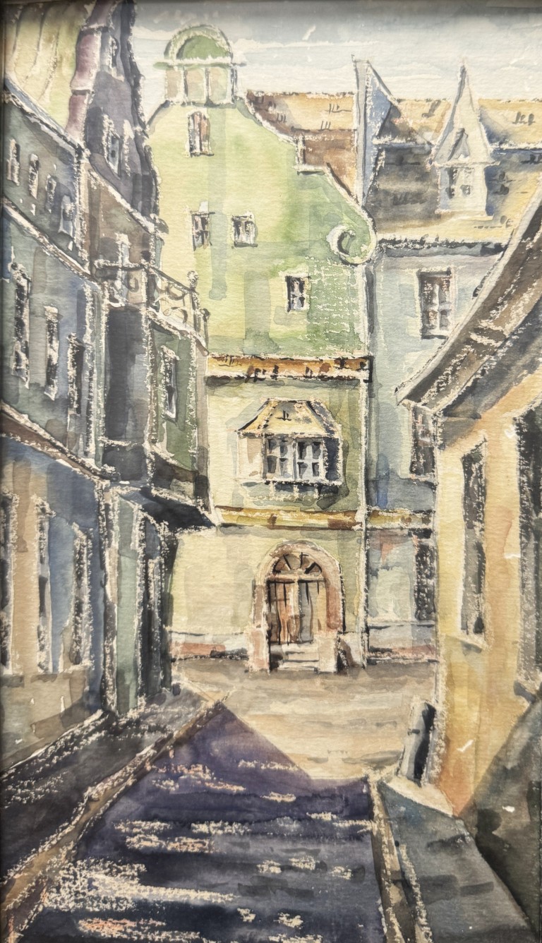 Original 1930s Watercolor of City Street Original 1930s Watercolor of City Street