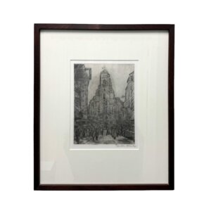 Pencil Signed Etching of City Architecture in Wood Frame