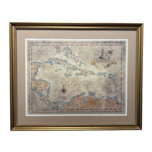 Matted Giclee of Caribbean Sea Map