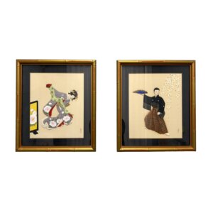 Pair of Vintage Japanese Oshie Paintings
