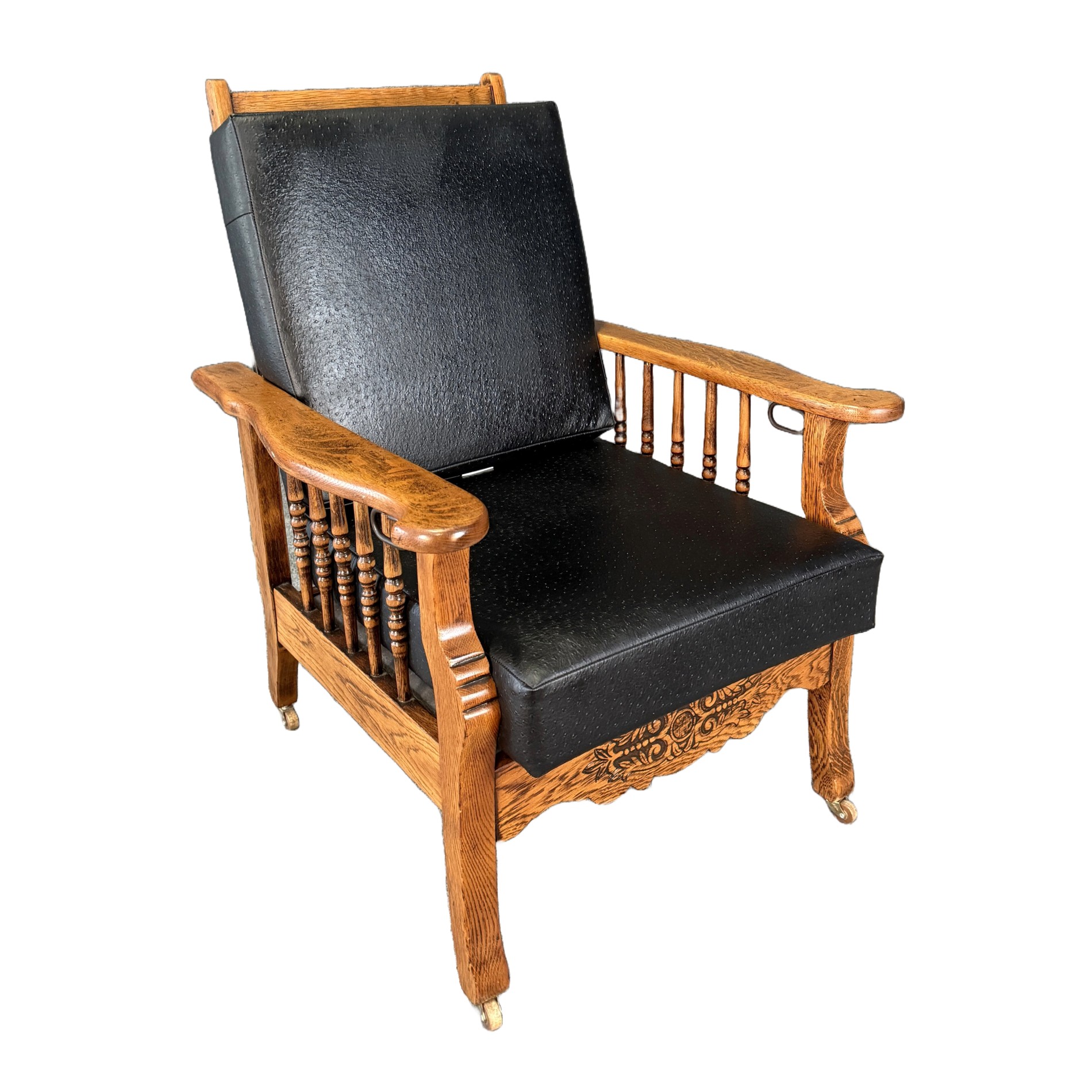 Antique Morris Chair with Black Faux-Ostrich Cushions Antique Morris Chair with Black Faux-Ostrich Cushions