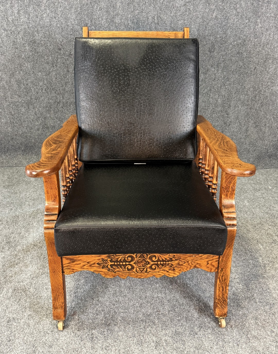 Antique Morris Chair with Black Faux-Ostrich Cushions Antique Morris Chair with Black Faux-Ostrich Cushions