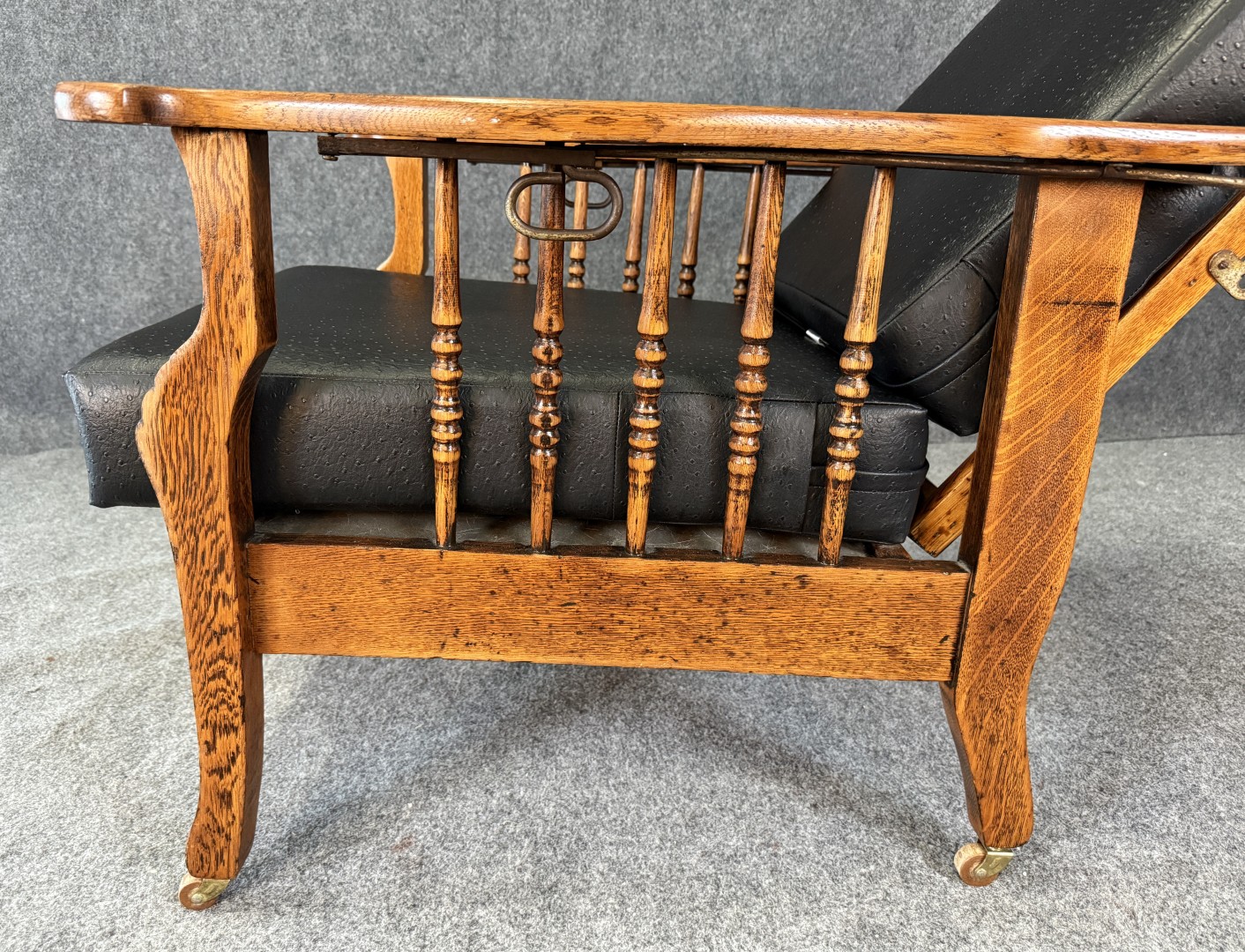 Antique Morris Chair with Black Faux-Ostrich Cushions Antique Morris Chair with Black Faux-Ostrich Cushions