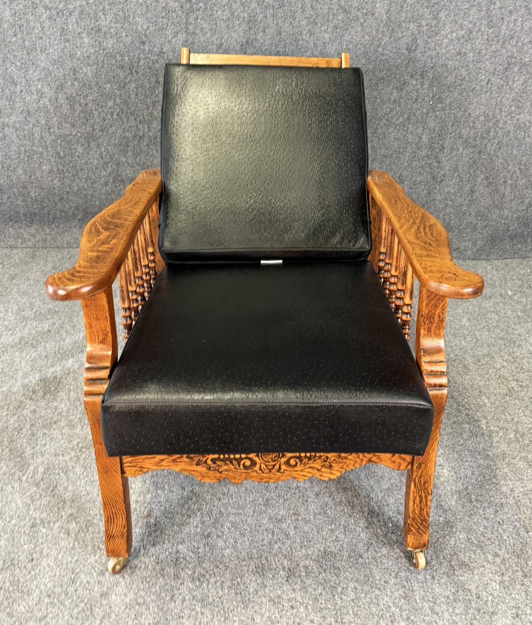 Antique Morris Chair with Black Faux-Ostrich Cushions Antique Morris Chair with Black Faux-Ostrich Cushions