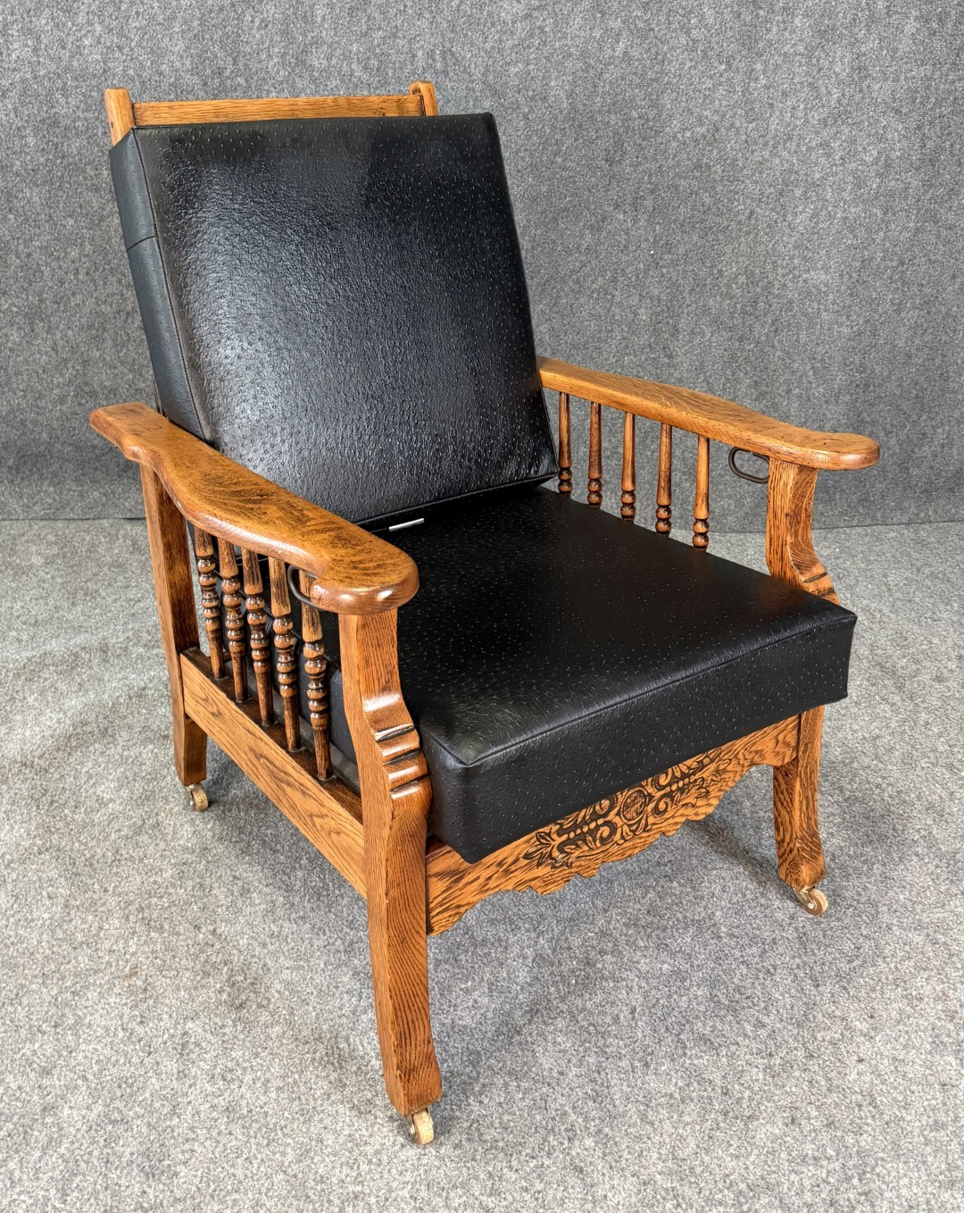 Antique Morris Chair with Black Faux-Ostrich Cushions Antique Morris Chair with Black Faux-Ostrich Cushions