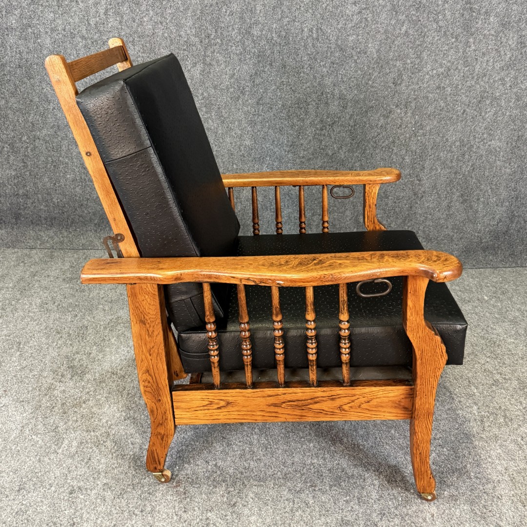 Antique Morris Chair with Black Faux-Ostrich Cushions Antique Morris Chair with Black Faux-Ostrich Cushions