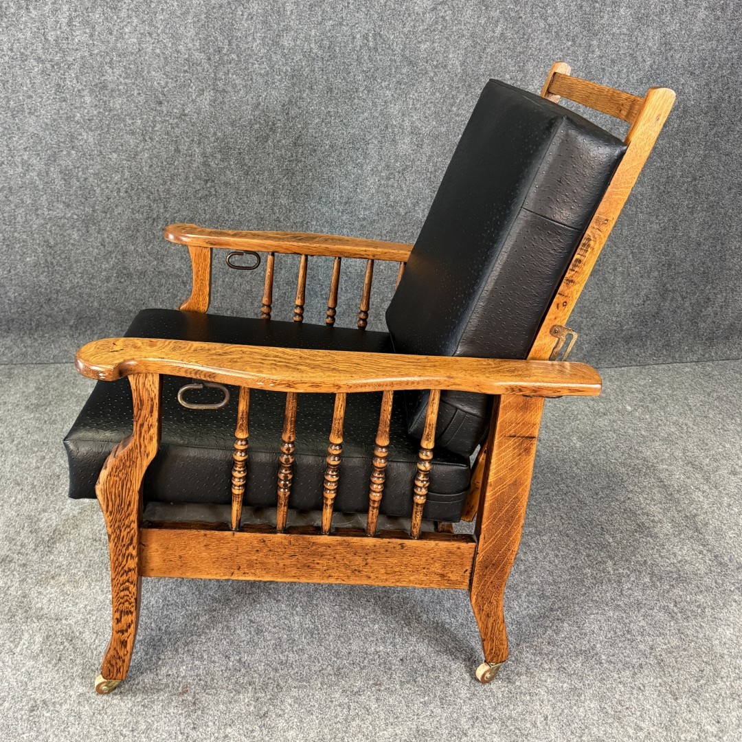 Antique Morris Chair with Black Faux-Ostrich Cushions Antique Morris Chair with Black Faux-Ostrich Cushions