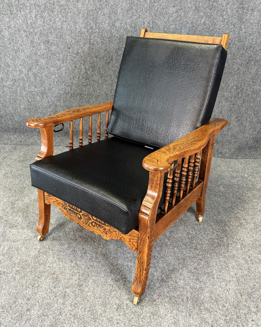 Antique Morris Chair with Black Faux-Ostrich Cushions Antique Morris Chair with Black Faux-Ostrich Cushions