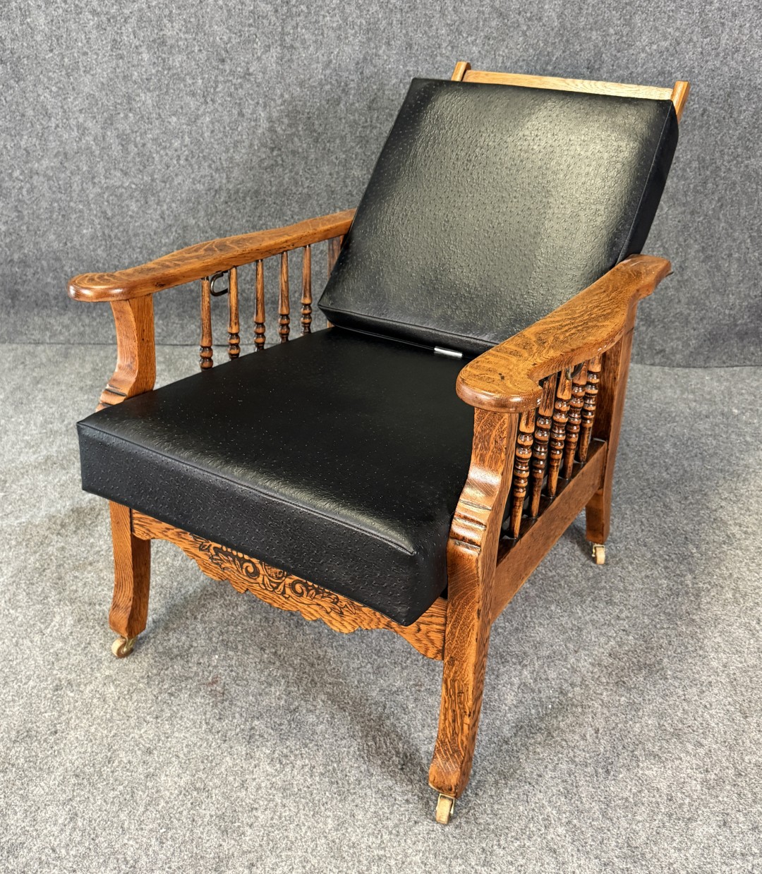 Antique Morris Chair with Black Faux-Ostrich Cushions Antique Morris Chair with Black Faux-Ostrich Cushions