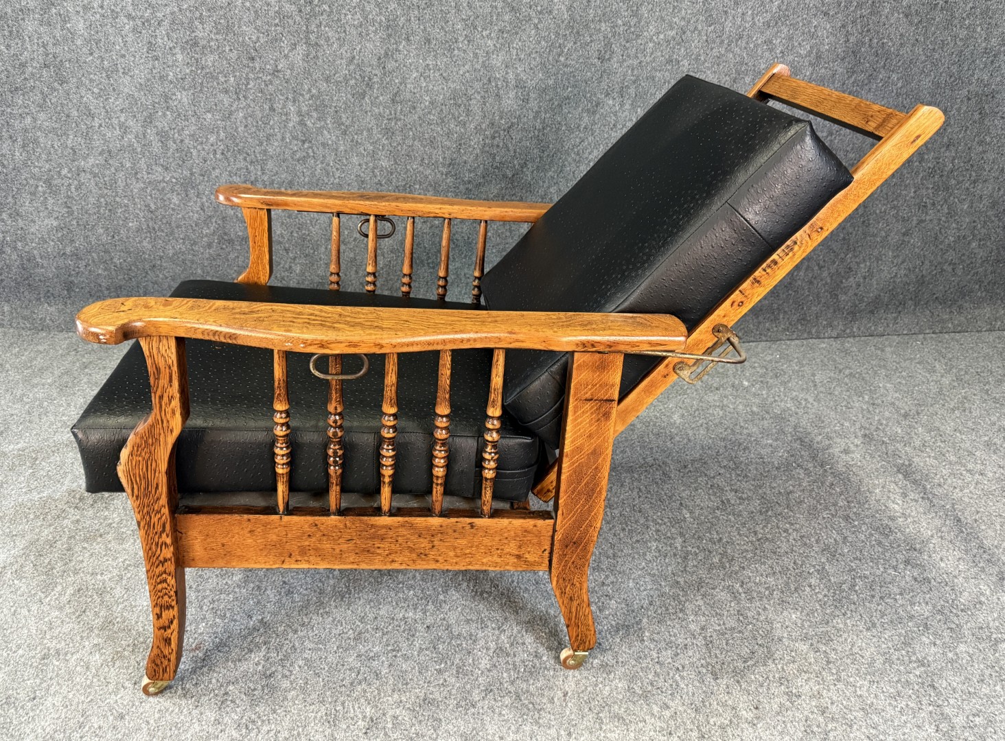 Antique Morris Chair with Black Faux-Ostrich Cushions Antique Morris Chair with Black Faux-Ostrich Cushions