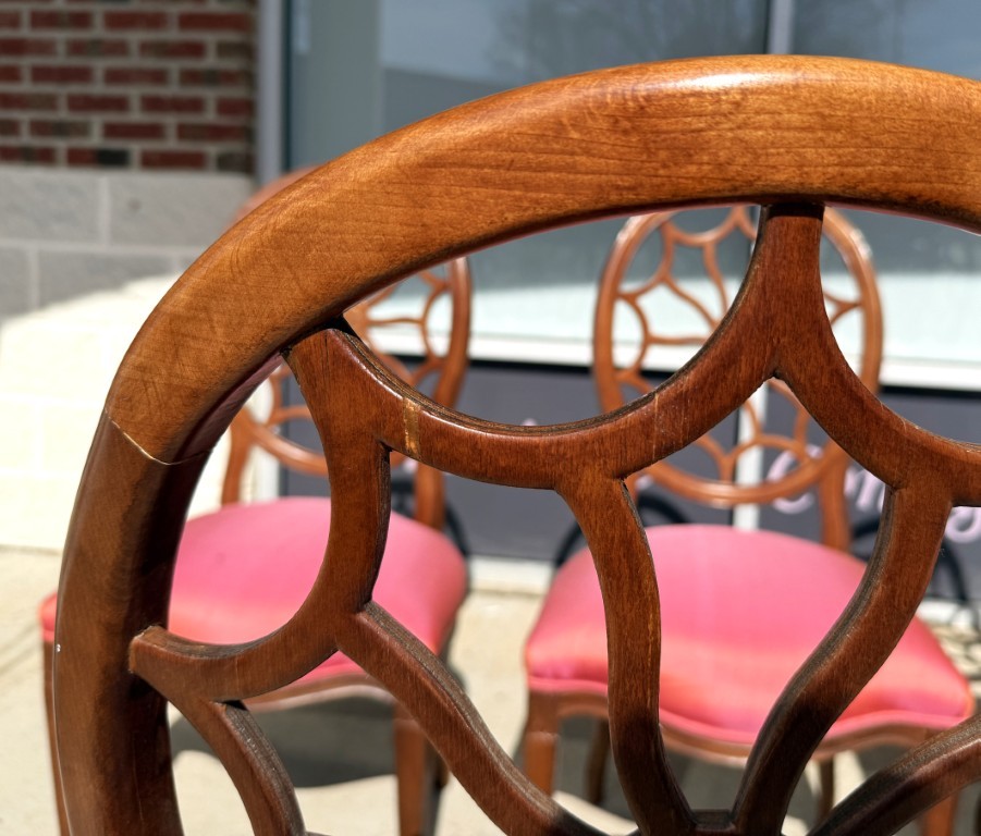 7 Piece 5ft Round Dining Set with Coral Upholstery 7 Piece 5ft Round Dining Set with Coral Upholstery