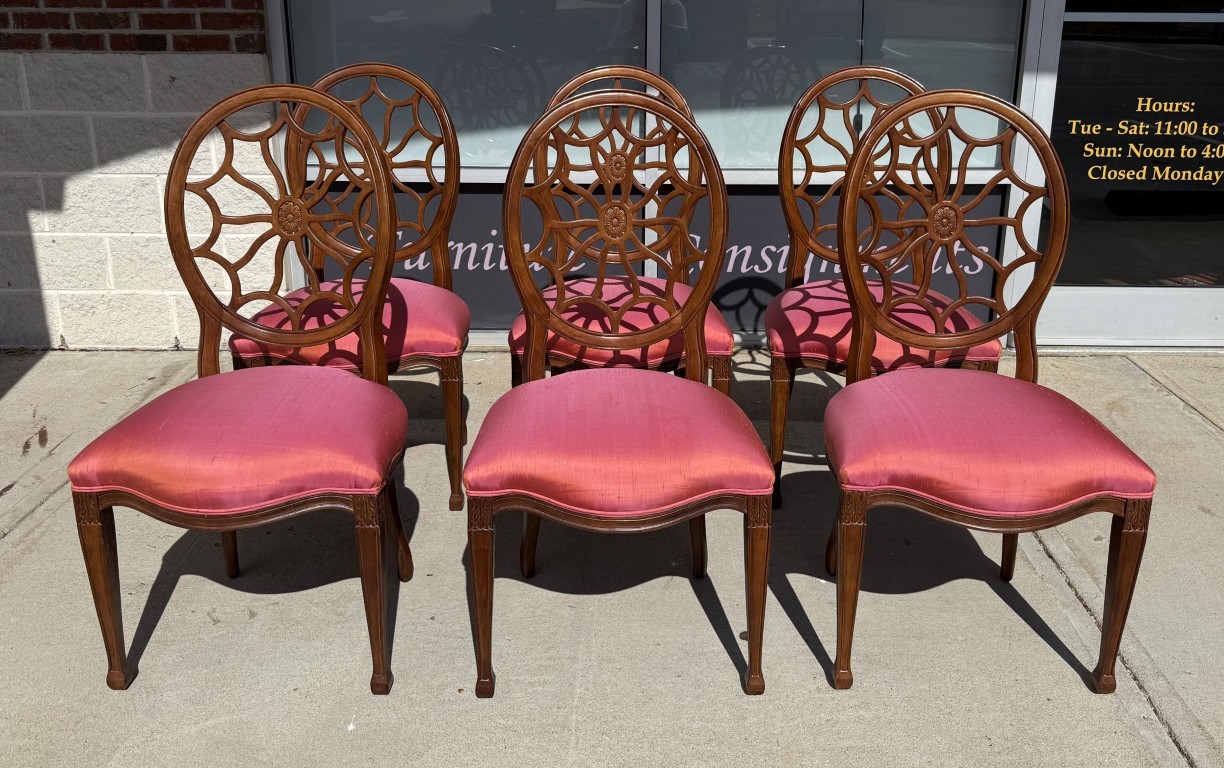 7 Piece 5ft Round Dining Set with Coral Upholstery 7 Piece 5ft Round Dining Set with Coral Upholstery