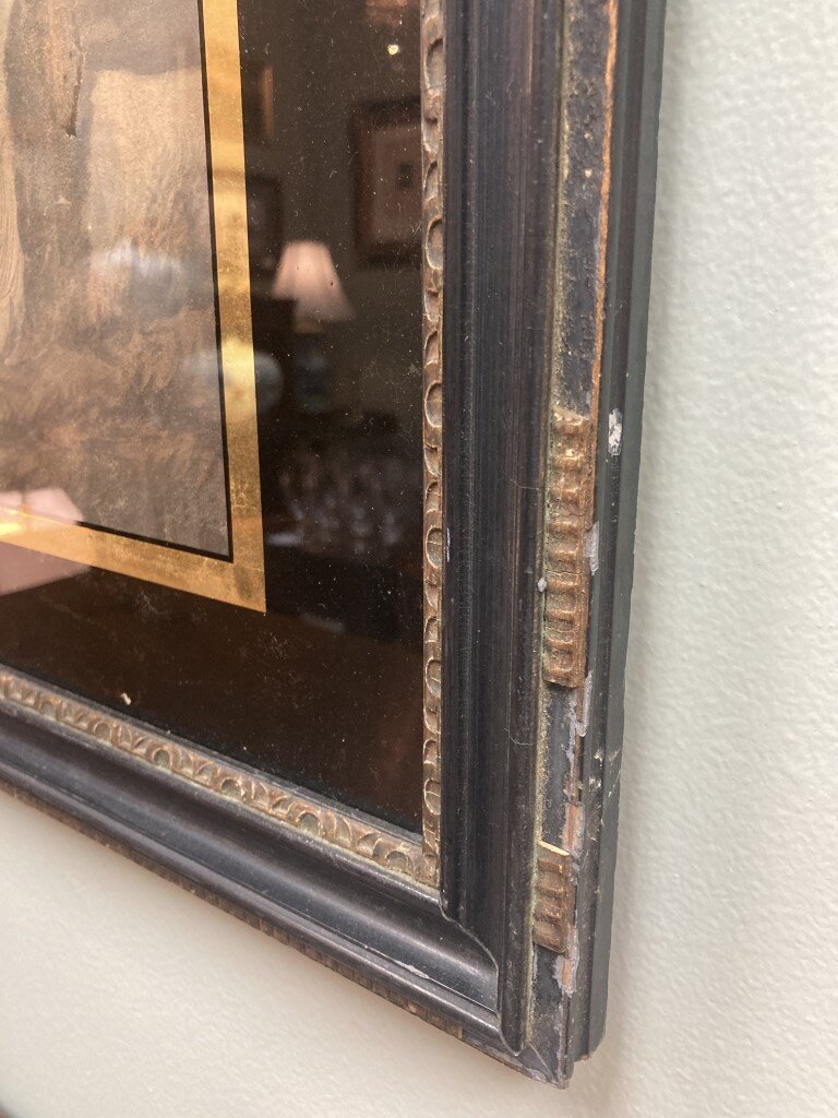 Antique Hand Colored Engraving of a Traveler with Eglomise Border Antique Hand Colored Engraving of a Traveler with Eglomise Border