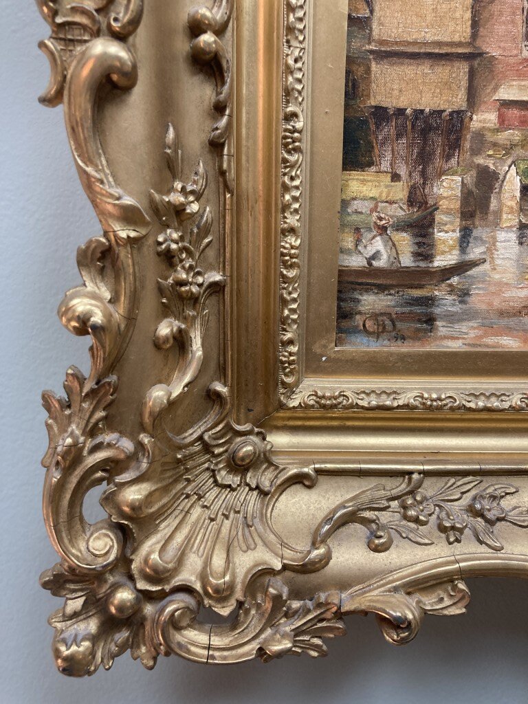 Ornately Framed Original Signed and Dated Oil Painting of Venetian Scene Ornately Framed Original Signed and Dated Oil Painting of Venetian Scene